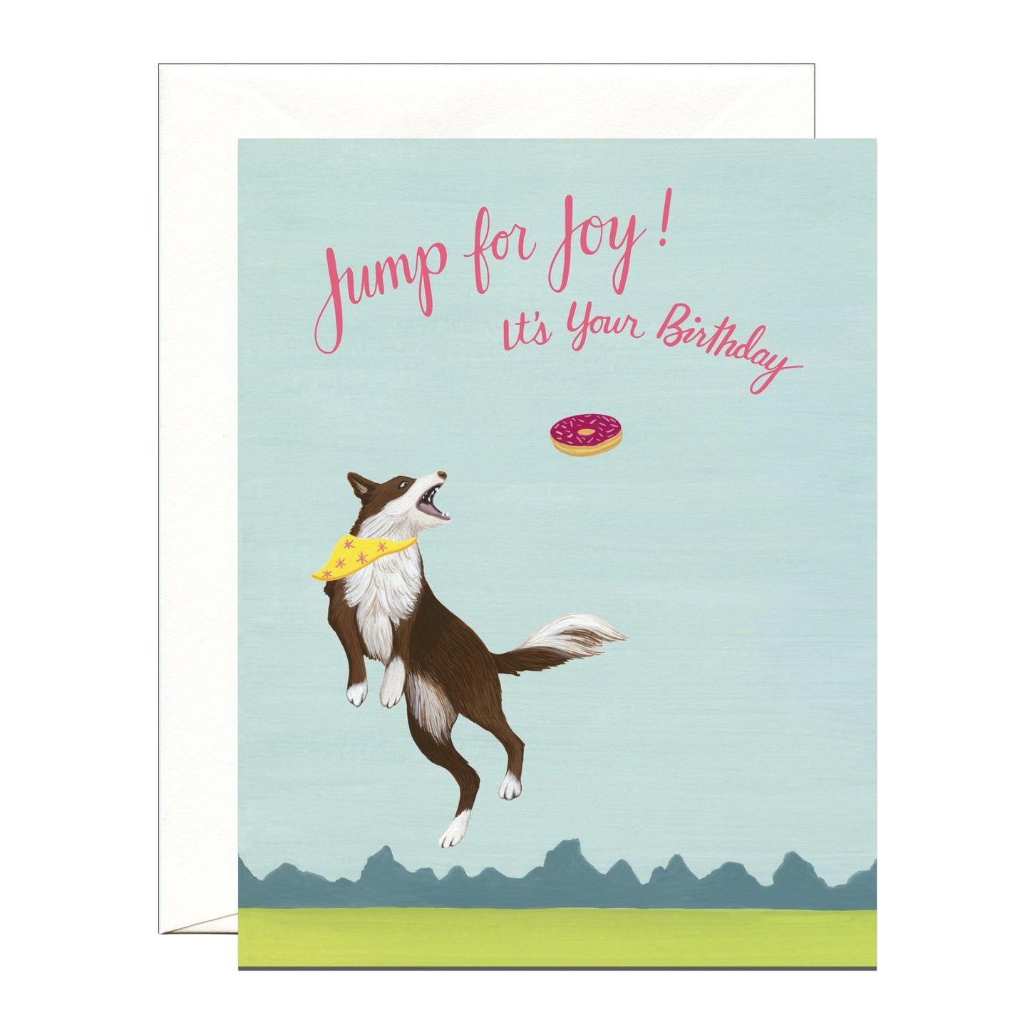 JUMPING DOG AND DONUT - BIRTHDAY GREETING CARD