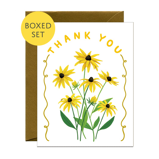 BLACK EYED SUSANS YELLOW FLOWER THANK YOU GREETING CARDS, BOXED SET OF 8