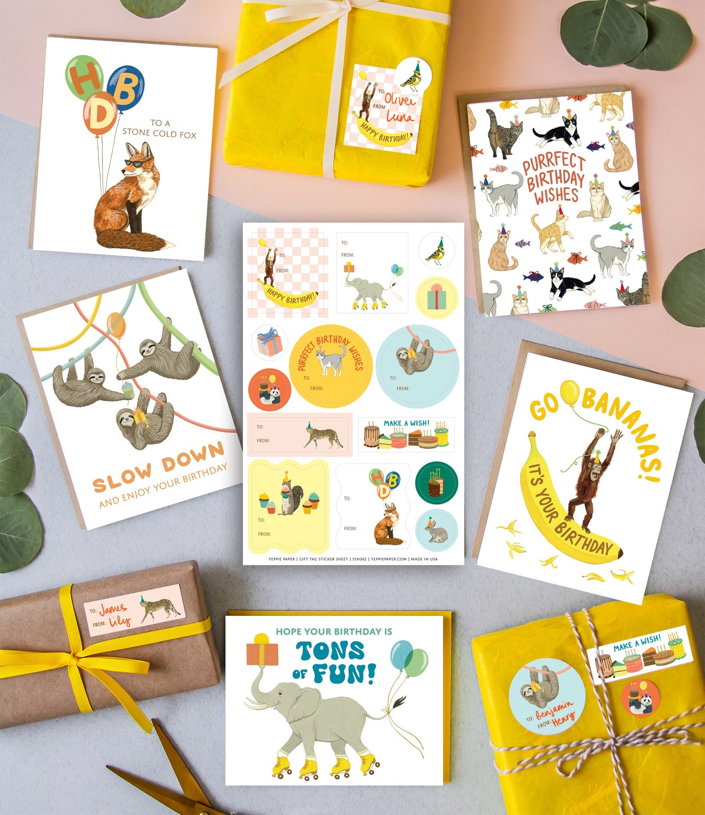 BIRTHDAY CRITTERS ADHESIVE GIFT TAG STICKER SHEETS - SET OF 3