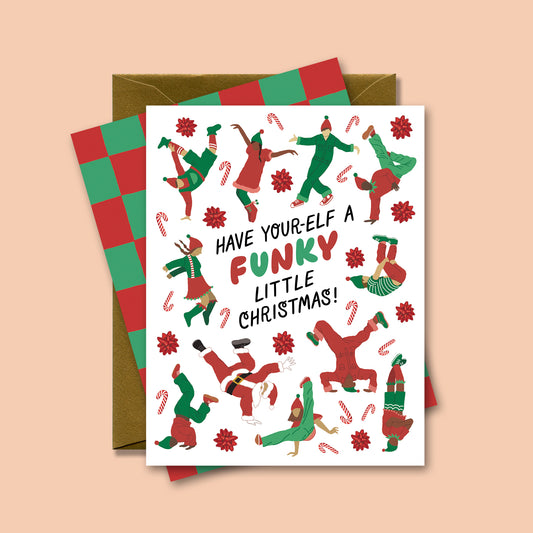 BREAKDANCING ELVES & SANTA - CHRISTMAS GREETING CARD