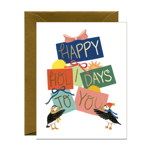 PUFFINS AND PRESENTS - HOLIDAY GREETING CARD