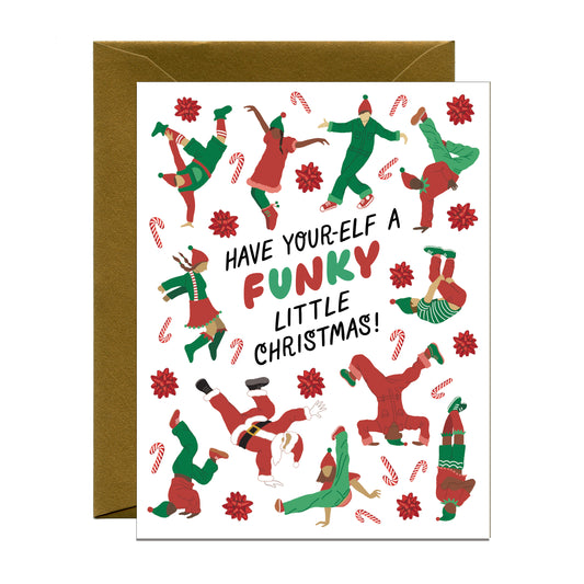 BREAKDANCING ELVES & SANTA - CHRISTMAS GREETING CARD