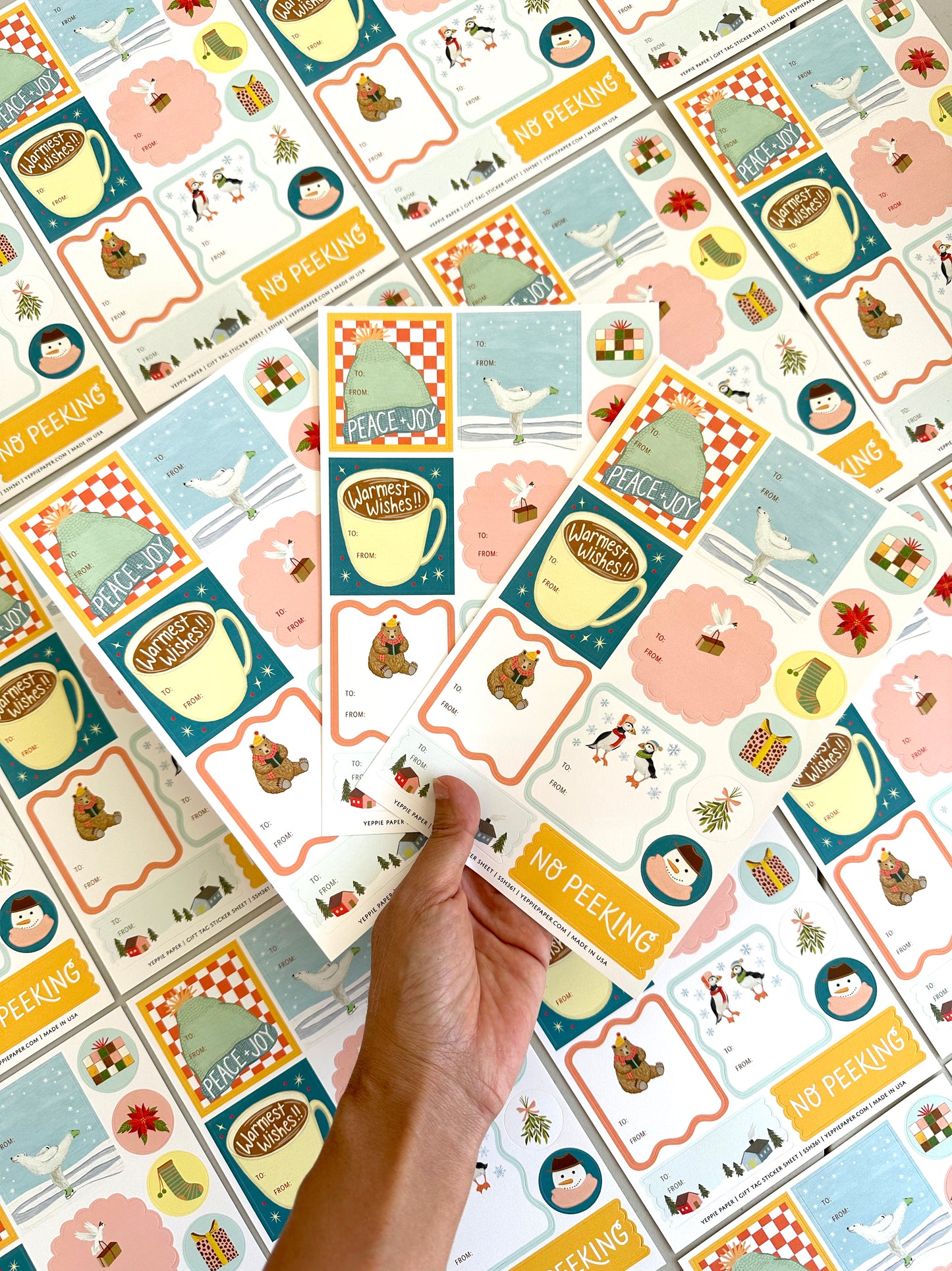 WINTER HOLIDAY ADHESIVE GIFT TAG STICKER SHEETS - SET OF 3