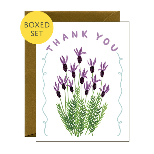 LAVENDER PURPLE FLOWER THANK YOU GREETING CARDS, BOXED SET OF 8