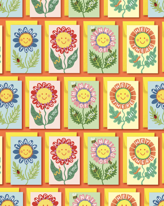 RETRO SMILEY FACE FLOWER - HELLO EVERYDAY FRIENDSHIP MINI CARD