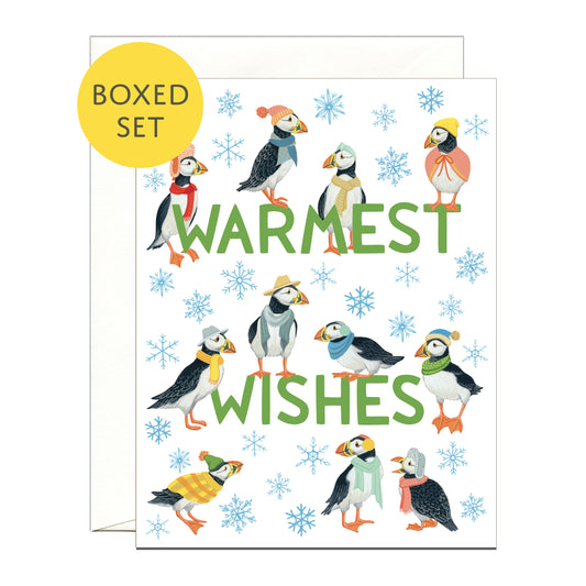 PUFFINS AND SNOWFLAKES - HOLIDAY GREETING CARDS, BOXED SET OF 8