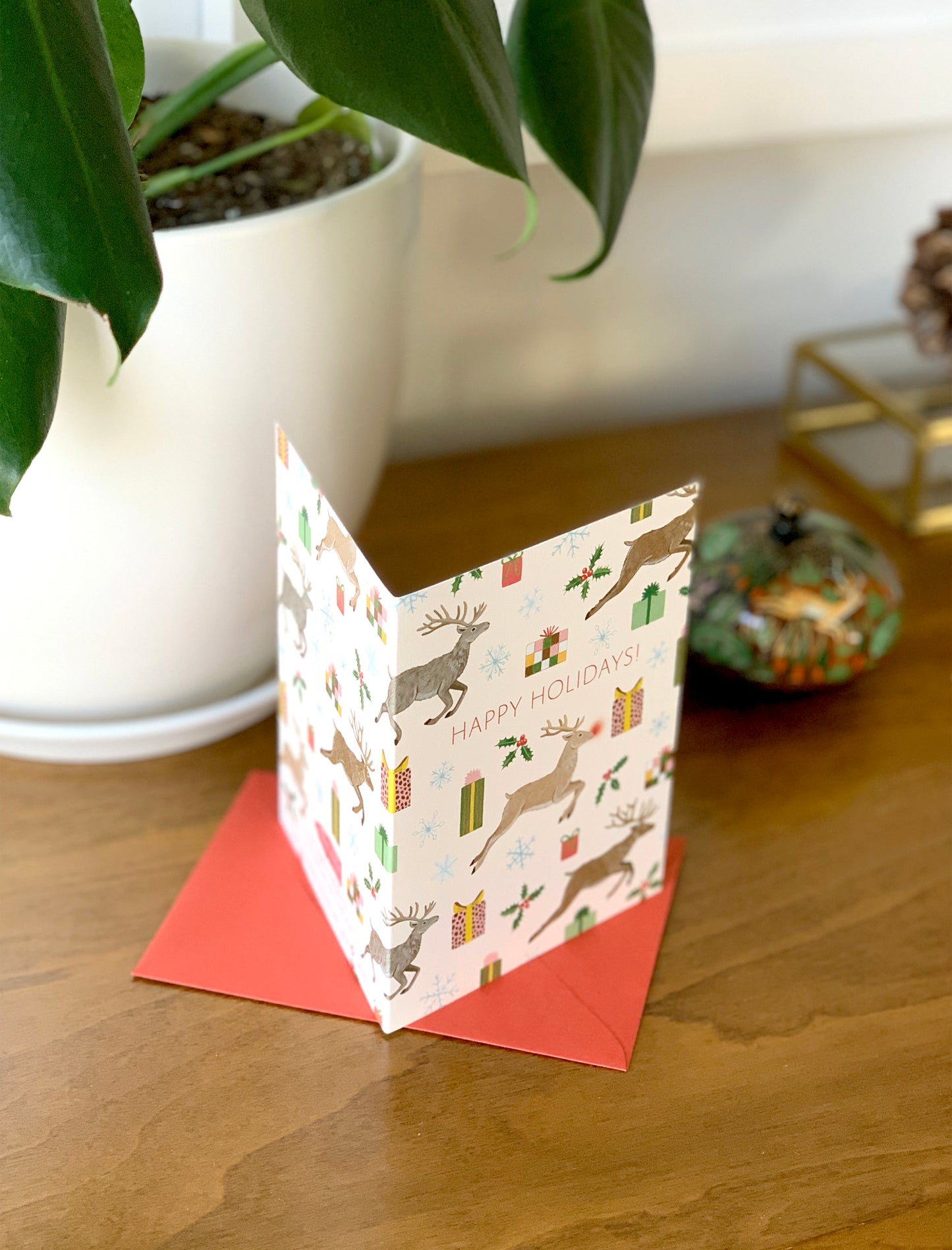 FLYING REINDEER - HOLIDAY GREETING CARDS, BOXED SET OF 8