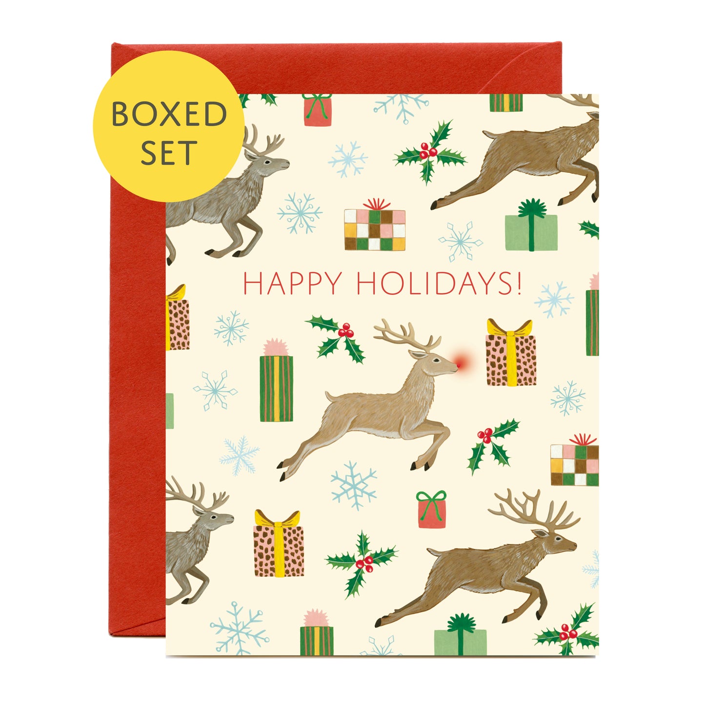 FLYING REINDEER - HOLIDAY GREETING CARDS, BOXED SET OF 8