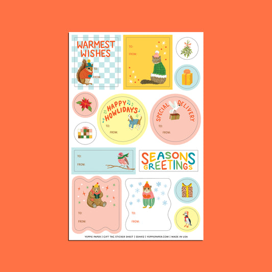 HOLIDAY CRITTERS ADHESIVE GIFT TAG STICKER SHEETS - SET OF 3