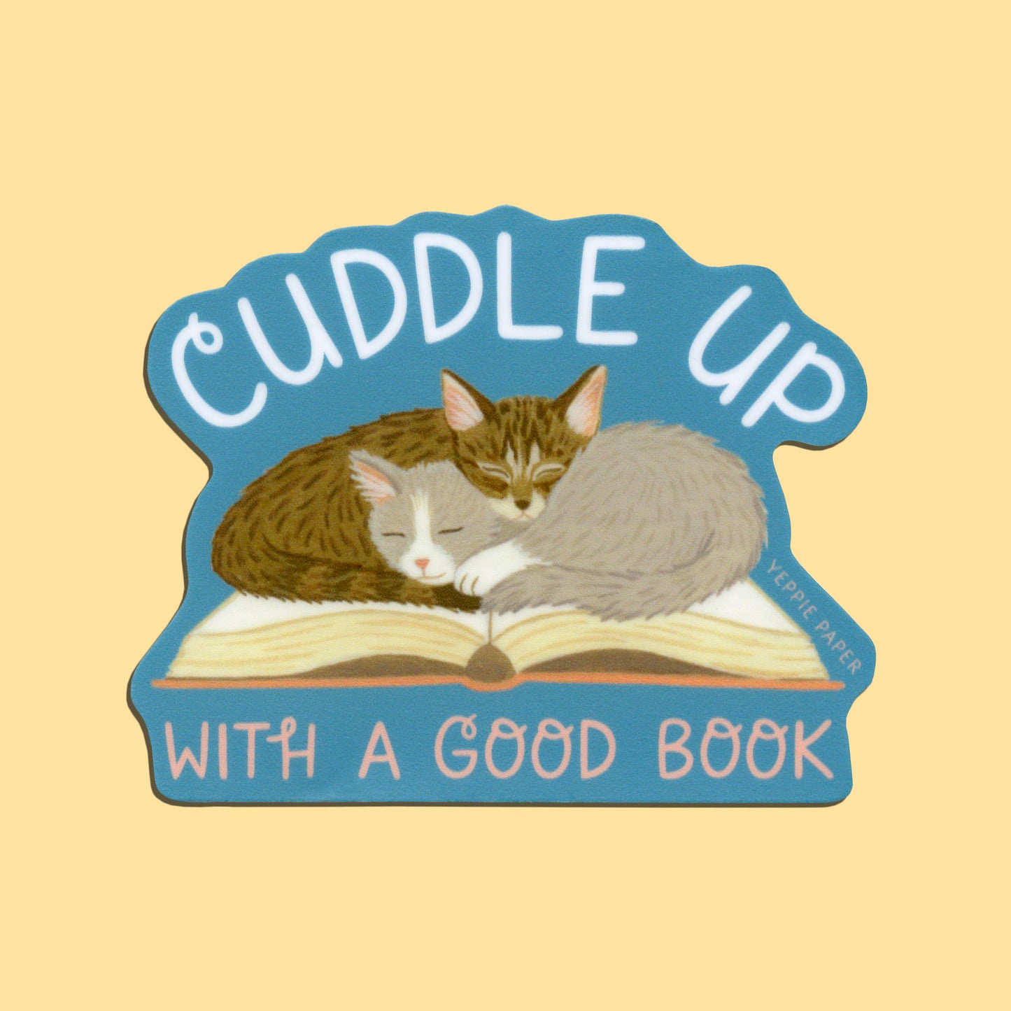 CUDDLY KITTENS ON A BOOK - DIE CUT STICKER
