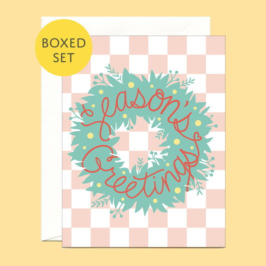 SEASON'S GREETINGS WREATH - HOLIDAY GREETING CARDS, BOXED SET OF 8