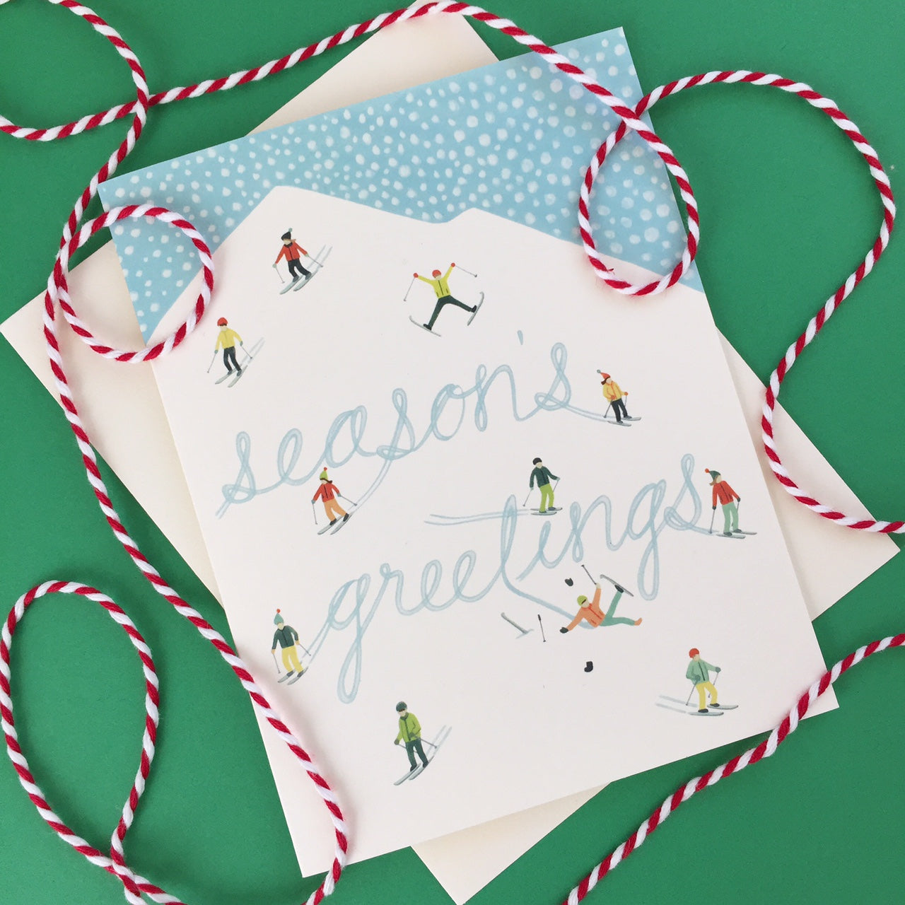 SKIERS ON SNOWY MOUNTAIN - HOLIDAY GREETING CARDS, BOXED SET OF 8