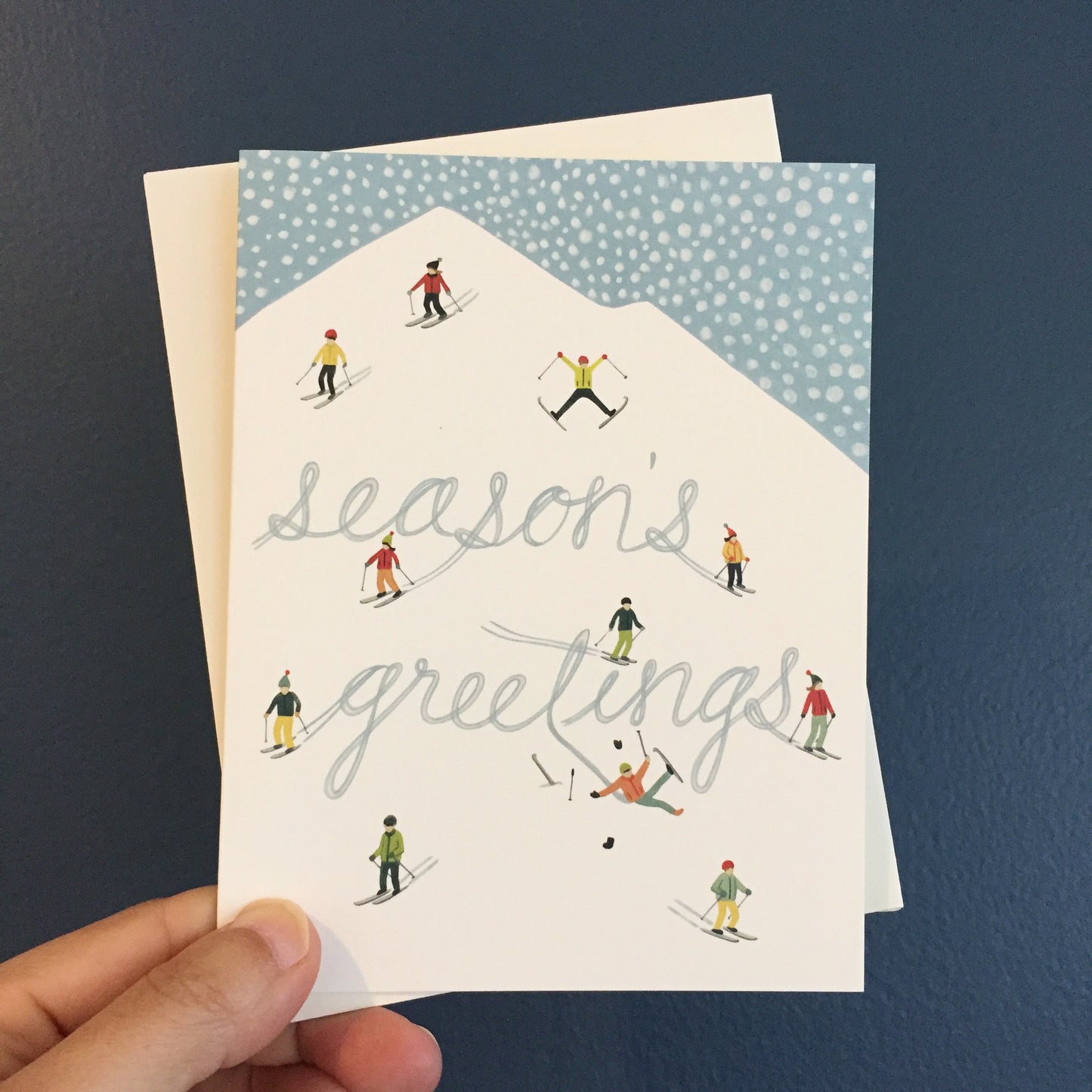 SKIERS ON SNOWY MOUNTAIN - HOLIDAY GREETING CARDS, BOXED SET OF 8