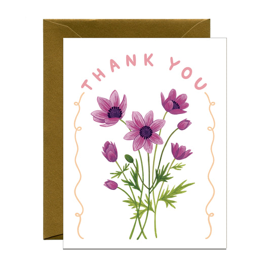 ANEMONES PURPLE FLOWERS THANK YOU GREETING CARD