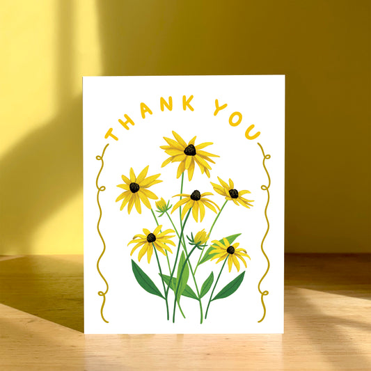 BLACK EYED SUSANS YELLOW FLOWER THANK YOU GREETING CARDS, BOXED SET OF 8