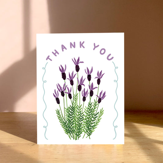LAVENDER PURPLE FLOWERS THANK YOU GREETING CARD