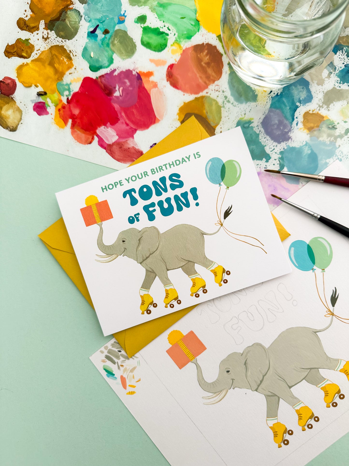 ROLLERSKATING ELEPHANT - BIRTHDAY GREETING CARD