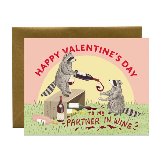 RACCOON PARTNER IN WINE - VALENTINE'S DAY GREETING CARD