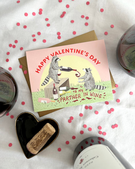 RACCOON PARTNER IN WINE - VALENTINE'S DAY GREETING CARD