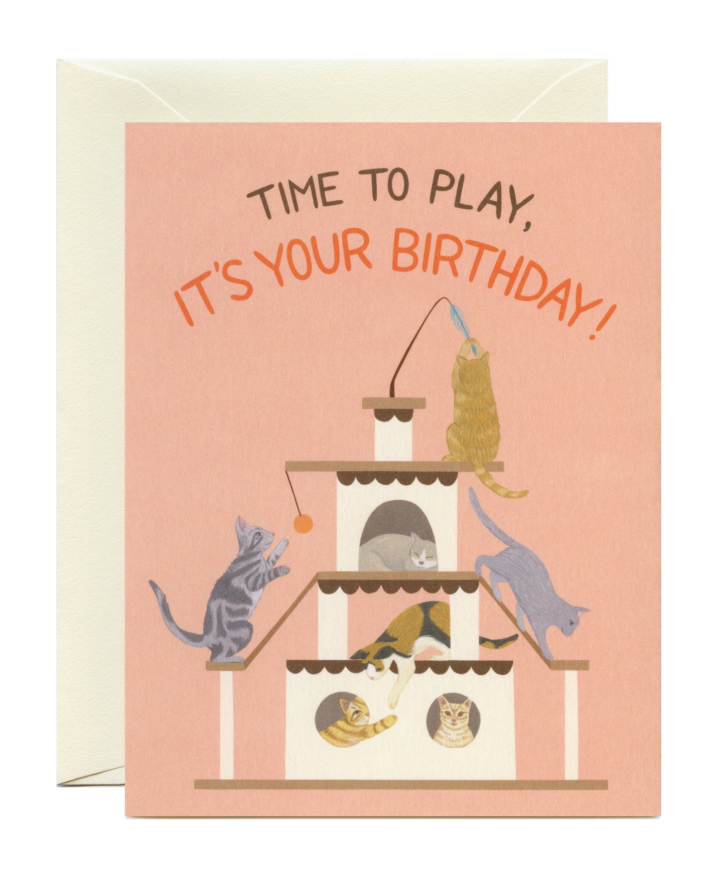 PLAYFUL CATS CLIMBING TOWER - BIRTHDAY GREETING CARD