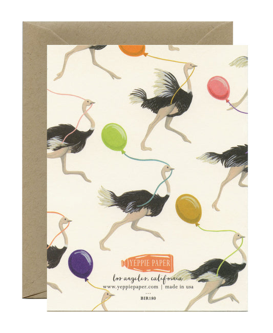 OSTRICHES RUNNING LATE - BELATED BIRTHDAY GREETING CARD