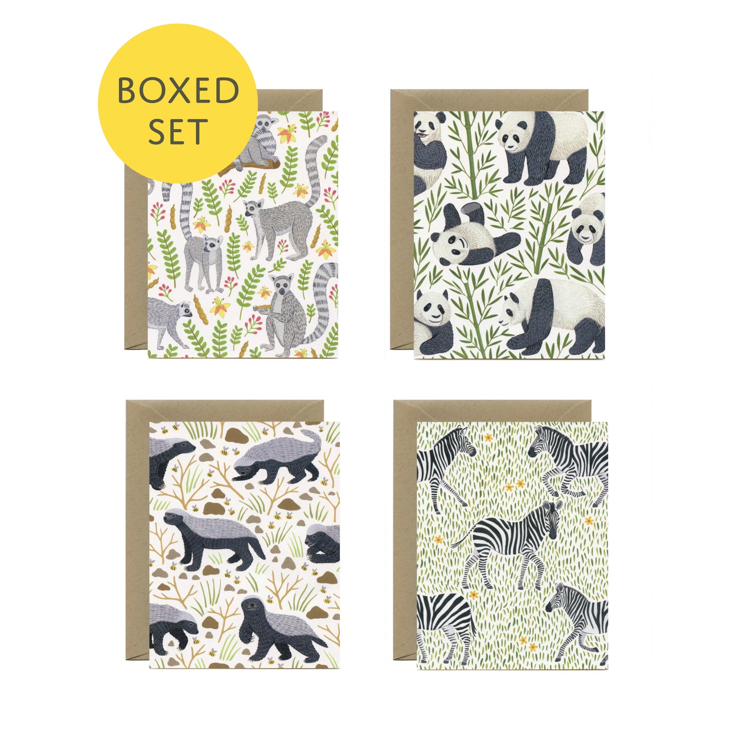 BLACK & WHITE ANIMALS - BLANK GREETING CARDS, VARIETY BOXED SET OF 8