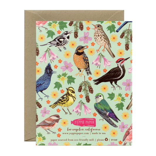 FOREST BIRDS AND FLOWERS - BLANK GREETING CARD