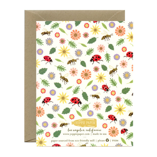 LADYBUGS, BUMBLE BEES AND FLOWERS - THANK YOU GREETING CARD