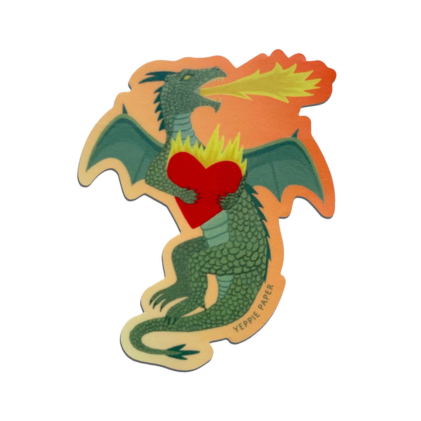 FIRE BREATHING DRAGON AND HEART - DIE CUT STICKER