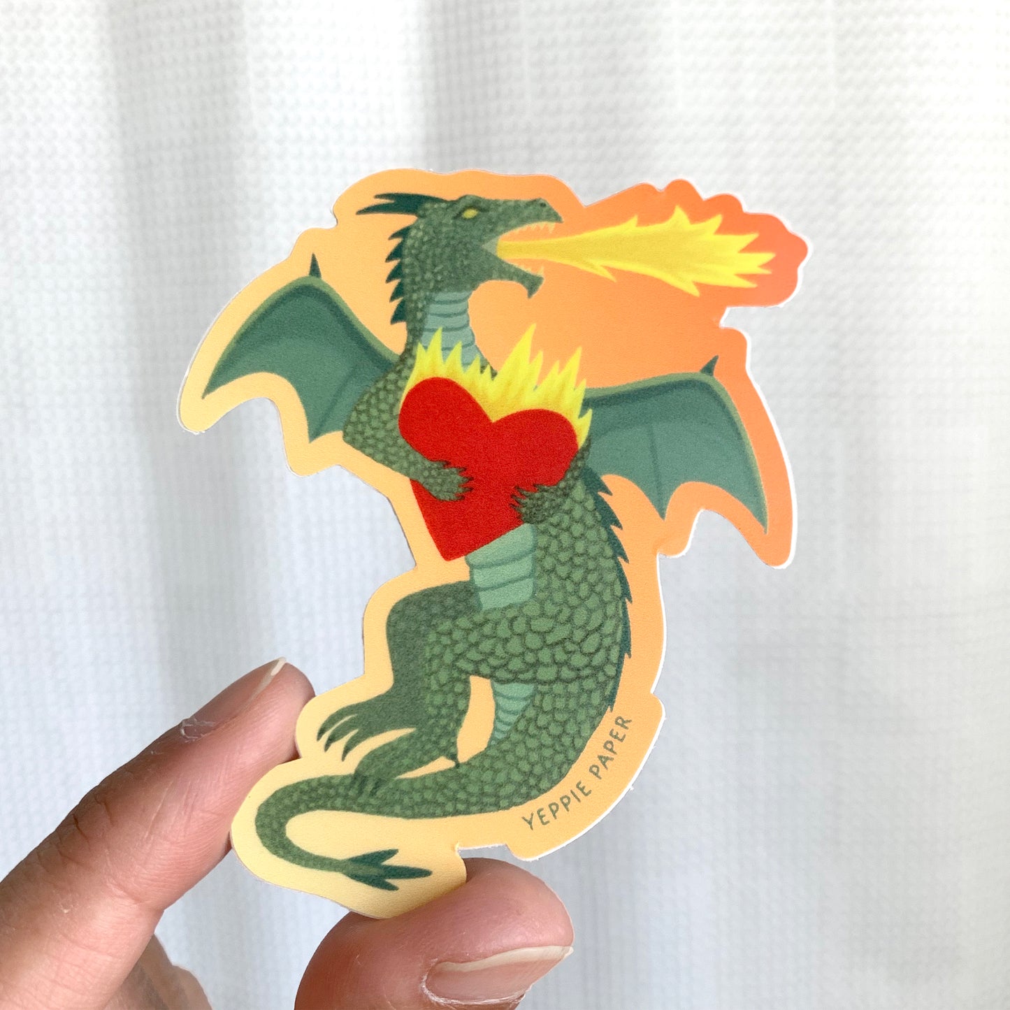 FIRE BREATHING DRAGON AND HEART - DIE CUT STICKER