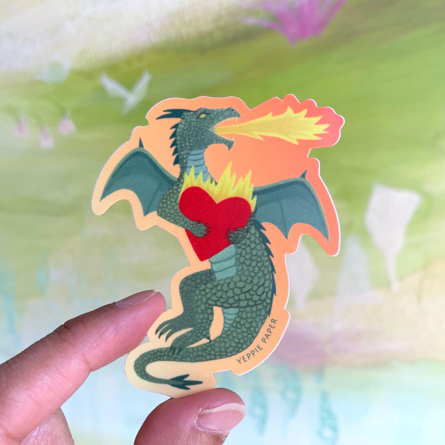 FIRE BREATHING DRAGON AND HEART - DIE CUT STICKER