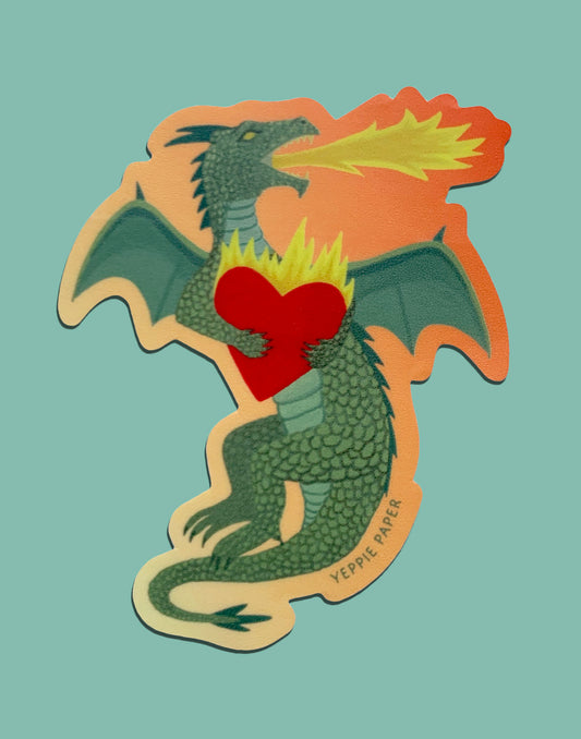 FIRE BREATHING DRAGON AND HEART - DIE CUT STICKER