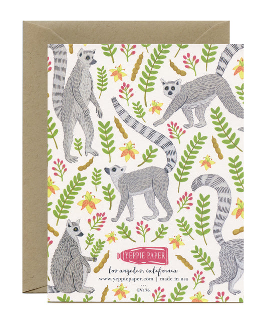 BLACK & WHITE RING-TAILED LEMURS - BLANK GREETING CARD