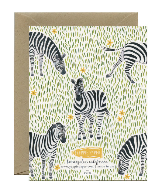 BLACK & WHITE ZEBRAS - BLANK GREETING CARD
