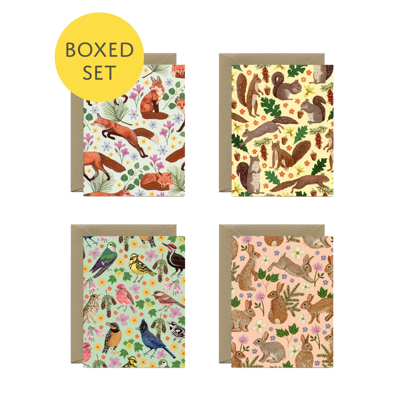 FOREST ANIMALS - BLANK GREETING CARDS, VARIETY BOXED SET OF 8