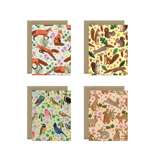 FOREST ANIMALS - BLANK GREETING CARDS, VARIETY BOXED SET OF 8