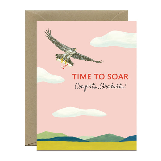 SOARING FALCON WITH DIPLOMA - GRADUATION GREETING CARD