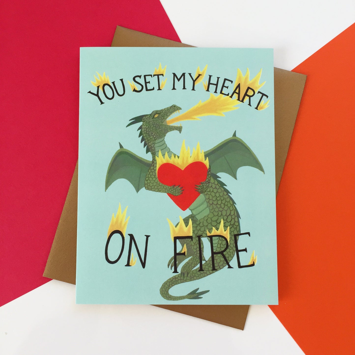FIRE-BREATHING DRAGON AND HEART - LOVE GREETING CARD