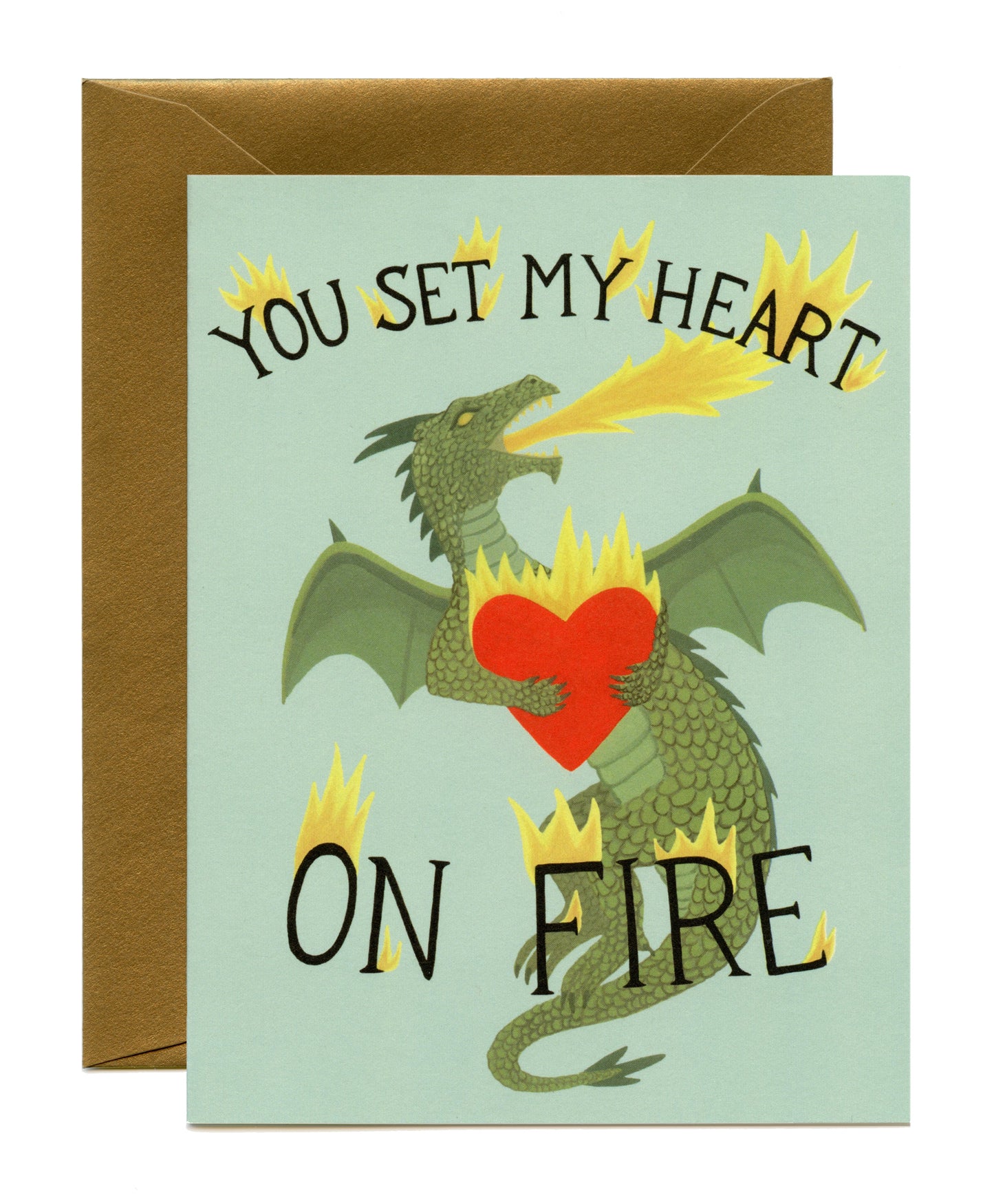 FIRE-BREATHING DRAGON AND HEART - LOVE GREETING CARD