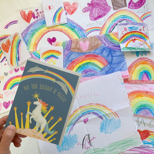 MAGICAL UNICORN, RAINBOWS AND DOLPHINS - BIRTHDAY GREETING CARD