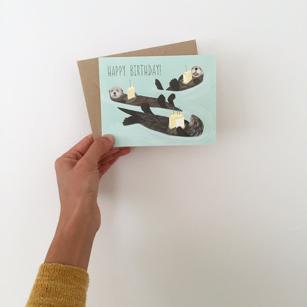 SEA OTTERS WITH CAKE - BIRTHDAY GREETING CARD