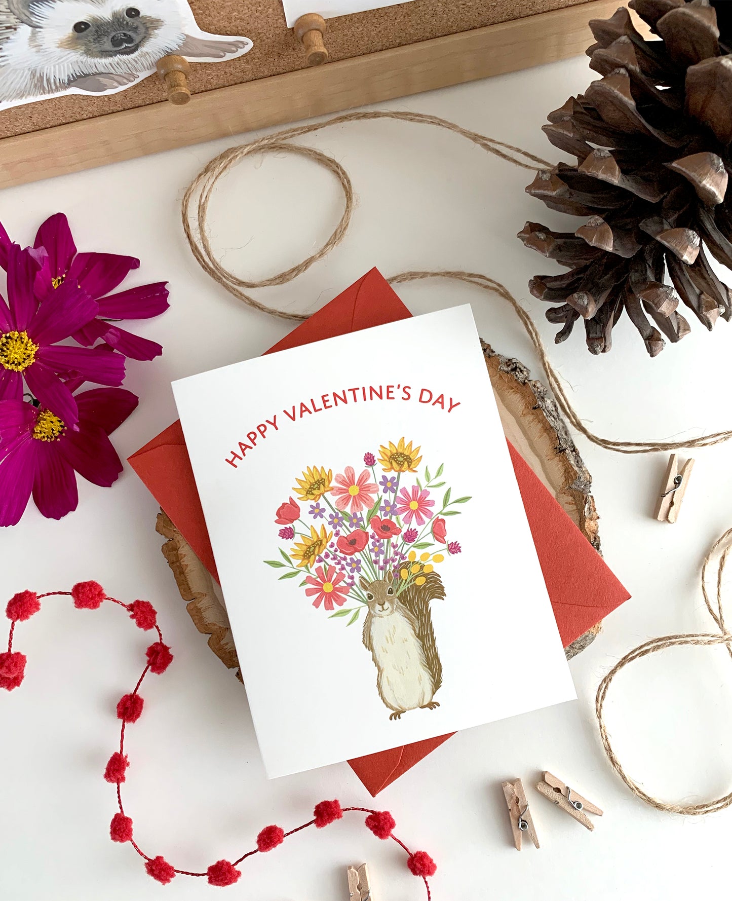 SQUIRREL AND FLOWERS - VALENTINE'S DAY GREETING CARD