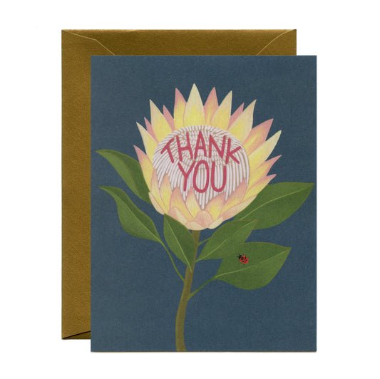 PROTEA FLOWER AND LADYBUG - THANK YOU GREETING CARD