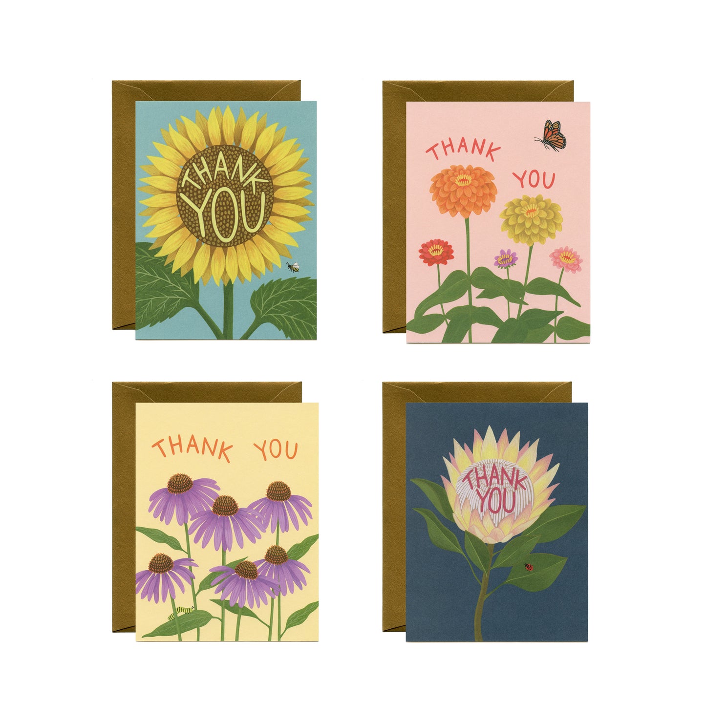 FLOWERS - THANK YOU GREETING CARDS, VARIETY BOXED SET OF 8