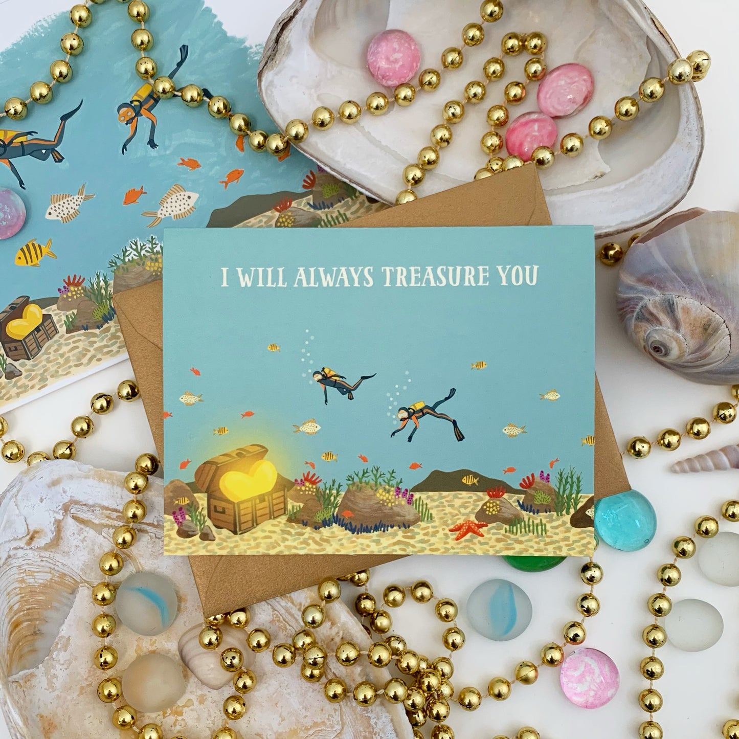 SCUBA DIVERS AND BURIED TREASURE - ANNIVERSARY GREETING CARD