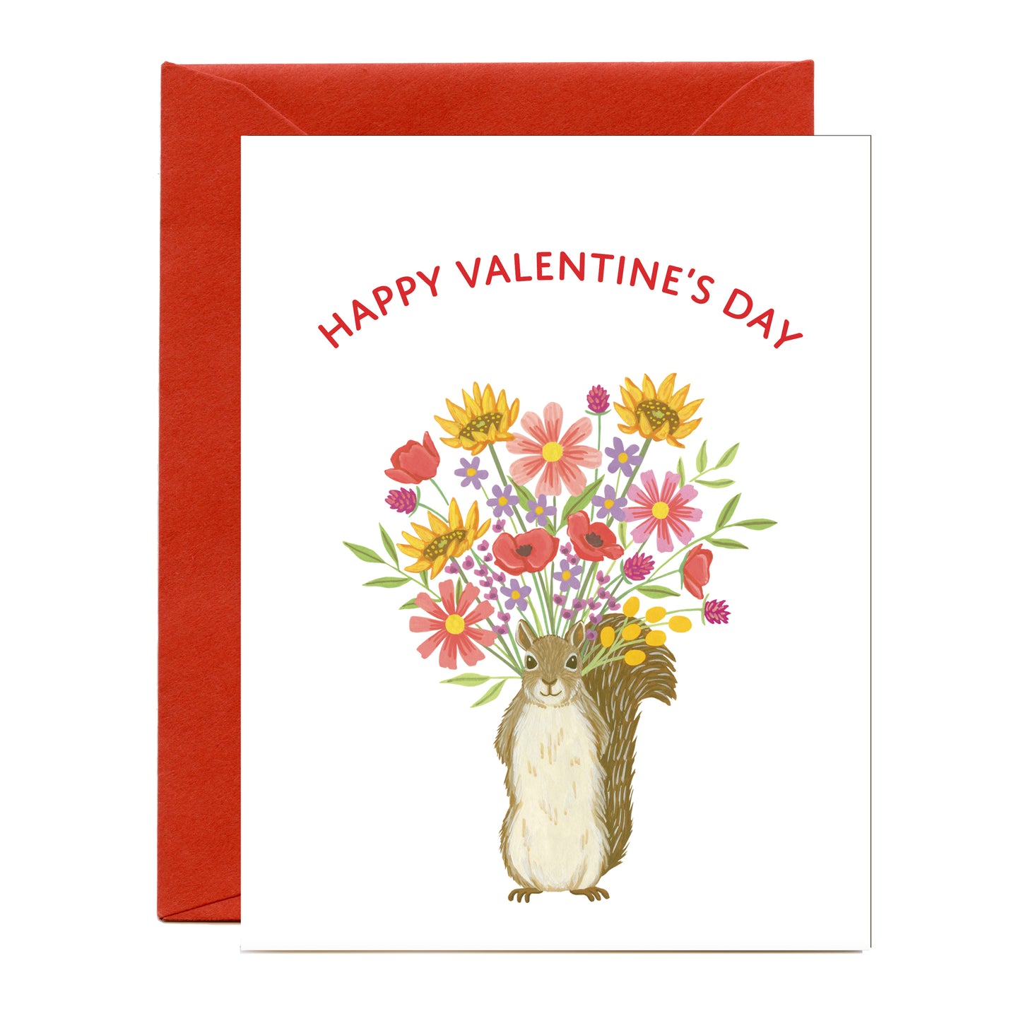 SQUIRREL AND FLOWERS - VALENTINE'S DAY GREETING CARD