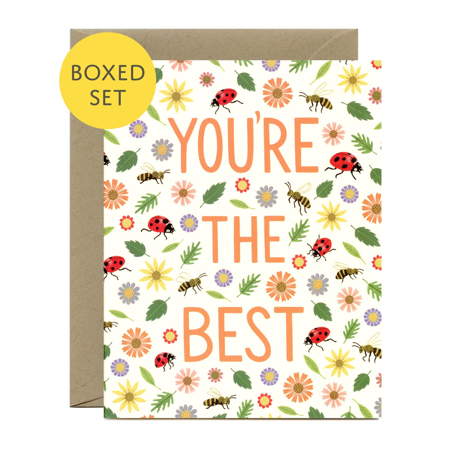 LADYBUGS, BUMBLE BEES AND FLOWERS - THANK YOU GREETING CARDS, BOXED SET OF 8