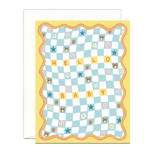 CHECKERED BABY BLANKET - NEW BABY GREETING CARD