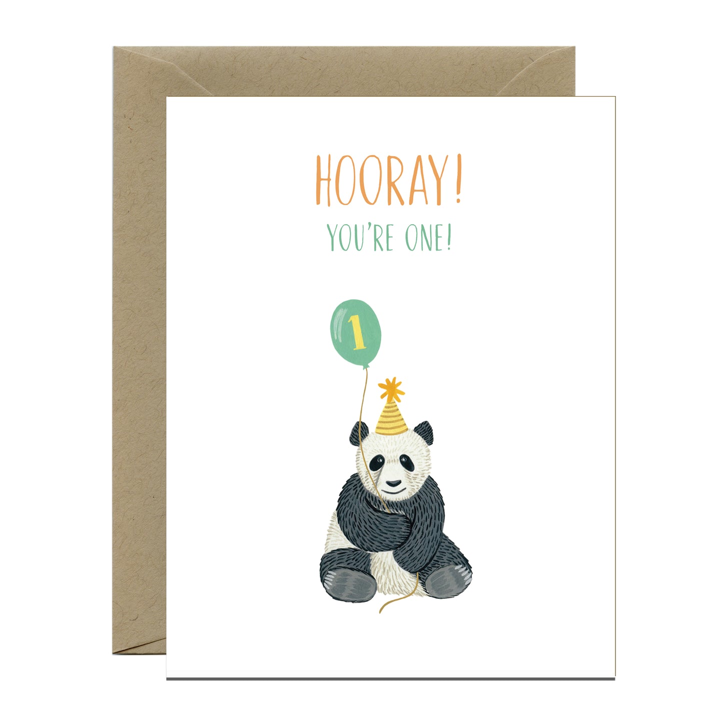 PANDA AND BALLOON FIRST BIRTHDAY GREETING CARD
