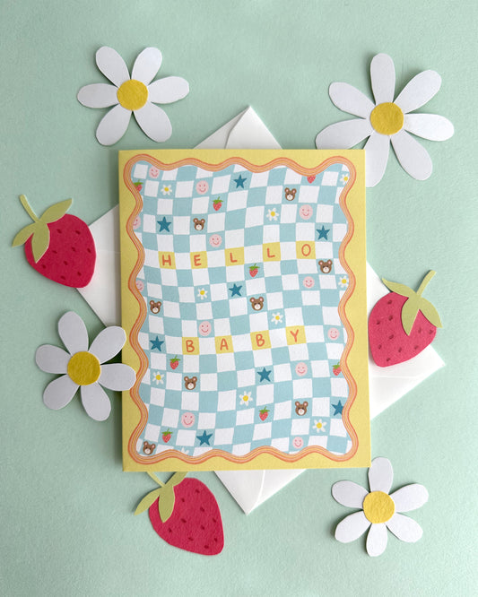 CHECKERED BABY BLANKET - NEW BABY GREETING CARD